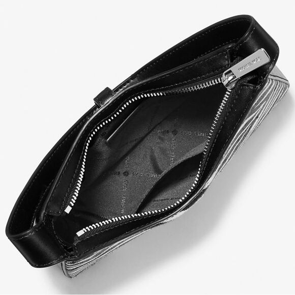 Michael Kors Lyra Black and White Calf Hair Leather Pouchette - Picture 10 of 11